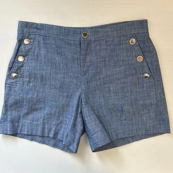 Banana Republic Shorts Tailored Blue Chambray Gold Buttons Size 0 - Picture 8 of 16